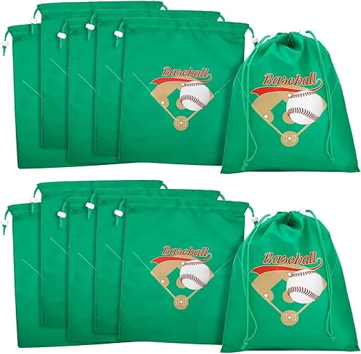 BLUE PANDA 12 Pack of Baseball Party Favor Bags, Drawstring Pouches for Birthday, Baby Shower, Sports Party (12 x 10 In)