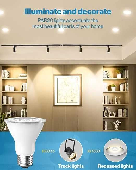 Sunco 10 Pack PAR20 LED Bulbs, 800 Lumens High Brightness Flood Light Indoor, 50W Equivalent 8W, Dimmable, 3000K Warm White, E26 Medium Base, Exterior Wet Rated - UL