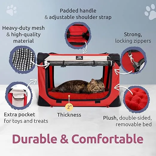 Large Cat Carrier & Dog Carrier for Most Cats or Small Dog. Soft Sided Pet Carrier for Travel. Collapsible Portable Cat Bag with Soft Bed, Top & Side Loading, Locking Zippers, Puppy Crate & Cat Kennel