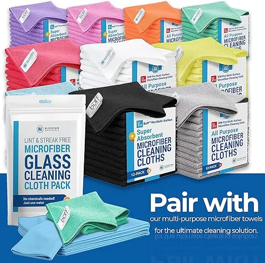 Microfiber Glass Cleaning Cloths | Streak Free Windows & Mirrors | Lint Free Towels | Car Windows Wipes | Polishing Rags | Machine Wash- Blue, Green (8 Pack)