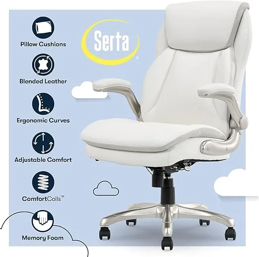 Serta Smart Layers Brinkley Ergonomic Bonded Leather High-Back Executive Chair, (White)