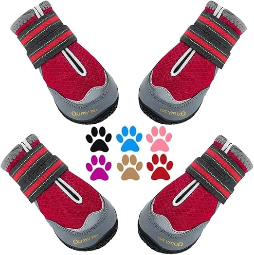 QUMY 4PCS Dog Boots for Large Dogs, Medium Dog Shoes & Paw Protectors for Hot Pavement, Summer Heat Protection, Mesh Breathable Skid-Resistant Dog Booties for Hardfloors, Walking Running Hiking