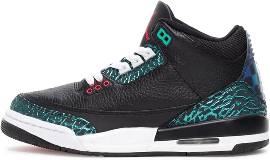 Air Jordan 3 Retro Big Kids' Shoes (FV5437-001, Black/Hyper Jade/White/Siren Red)