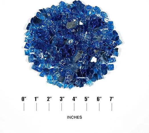 MSI Sapphire Blue Fire Glass, 1/2 Inch High Luster Reflective Tempered Glass Rocks fo Propane or Natural Gas Fireplace, Fire Pit Glass Rocks, 20 Pounds