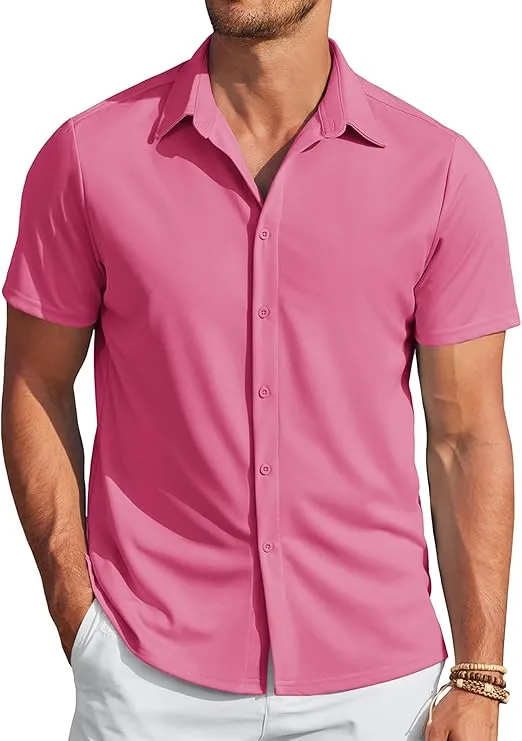 COOFANDY Mens Casual Wrinkle Free Shirts Short Sleeve Button Down Summer Stretch Dress Shirt