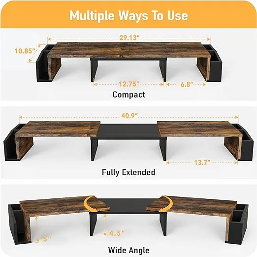 Simple Houseware Desk Dual Monitor Stand Riser with Drawer, Rustic Brown