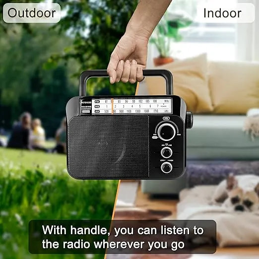 Retekess TR604W AM FM NOAA Radio, Portable Emergency Weather Radios with Best Reception, AC or D Battery Powered, with Clear Dial and Large Knob, Suit for Home (Black)