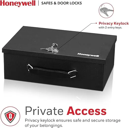 Honeywell Safes & Door Locks - Small Safe Box for Home - Fire Resistant Documents Lock Box with Keys - Steel Security with Key Lock for Personal Items, Jewelry, Money - 0.17 Cubic Feet - Black - 6104