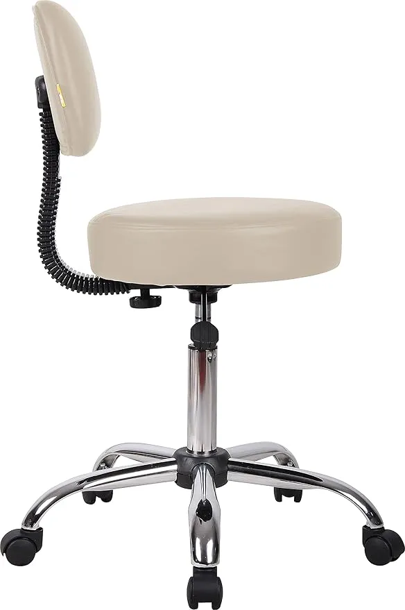 Boss Caressoft Faux Leather Doctor's Stool with Back, Beige