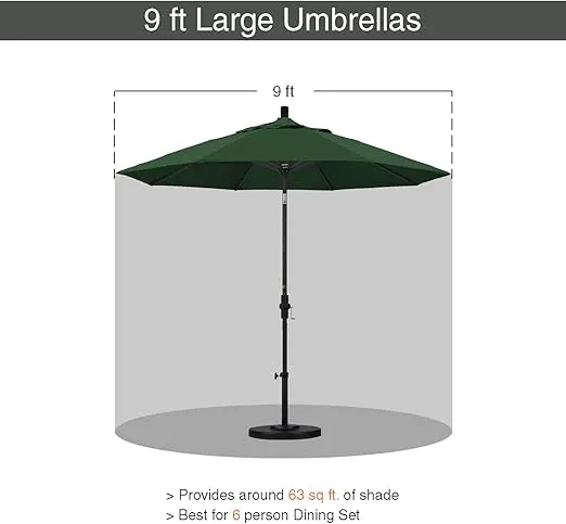 California Umbrella GSPT908302-F08 9' Round Aluminum Market, Crank Lift, Push Button Tilt, Black Pole, Hunter Green Olefin Patio Umbrella, 9-Feet