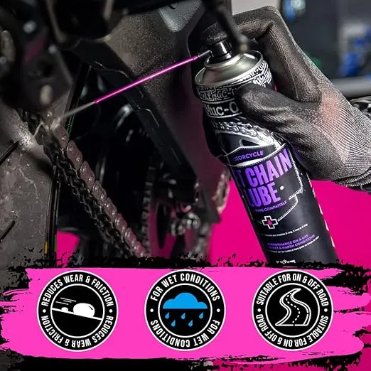 Muc Off Wet Motorcycle Chain Lube, 400 Milliliters - Premium Motorbike Chain Lubricant Spray - Formulated for Wet Weather Conditions