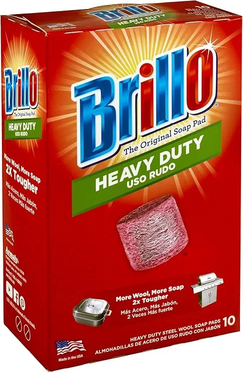 Brillo Heavy Duty Steel Wool Soap Pads, Original Red Scent (Heavy Duty, 10 Count (Pack of 1))