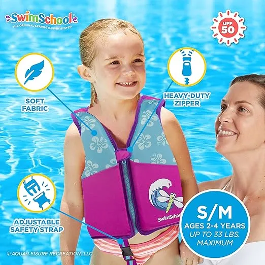 SwimSchool Kids Swim Trainer Vests for Toddlers Ages 2-6 – Boys/Girls – Multiple Colors/Styles – Learn to Swim Floaties
