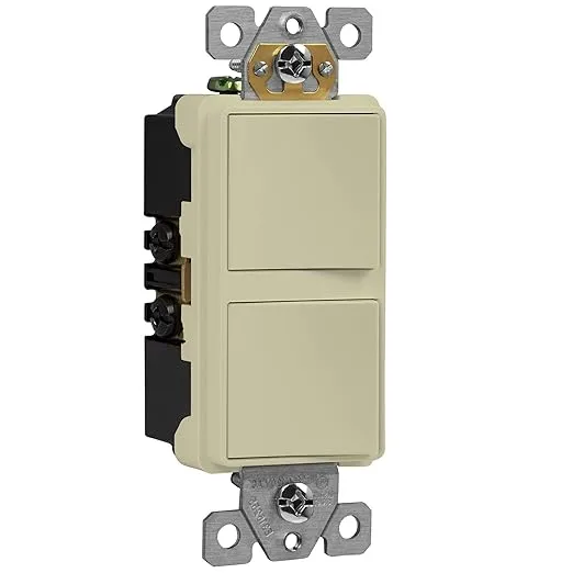 ENERLITES Double Paddle Rocker Decorator Switch, Gloss Finish, Ground Terminal, Clamp-Type Wiring, Copper Wires Only, Single Pole, Residential/Commercial Grade, 15A 120-277VAC, 62834-I, Ivory