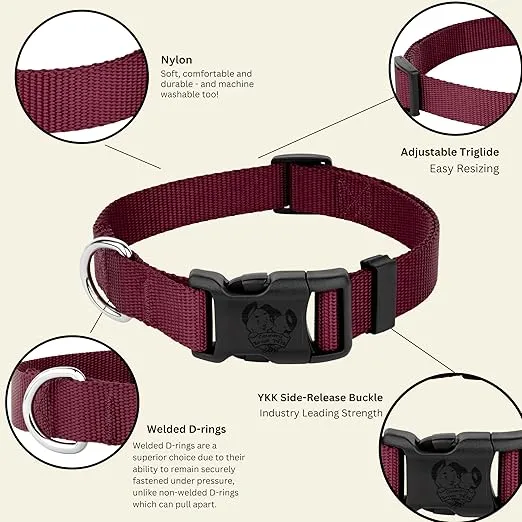 Country Brook Petz - American-Made Dog Collar for Large, Medium, and Small Dogs and Puppies - Deluxe Heavy Duty Nylon in 33 Dazzling Colors (Medium, 3/4 Inch Wide, Burgundy)