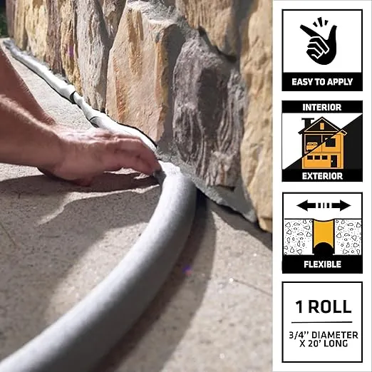 Sika - Polyethylene Foam - Closed Cell Backer Rod (Gray) - to Fill Joints and Cracks Before applying sealant - Water-Resistant, Flexible - 3/4" Diameter x 20' ft. Long