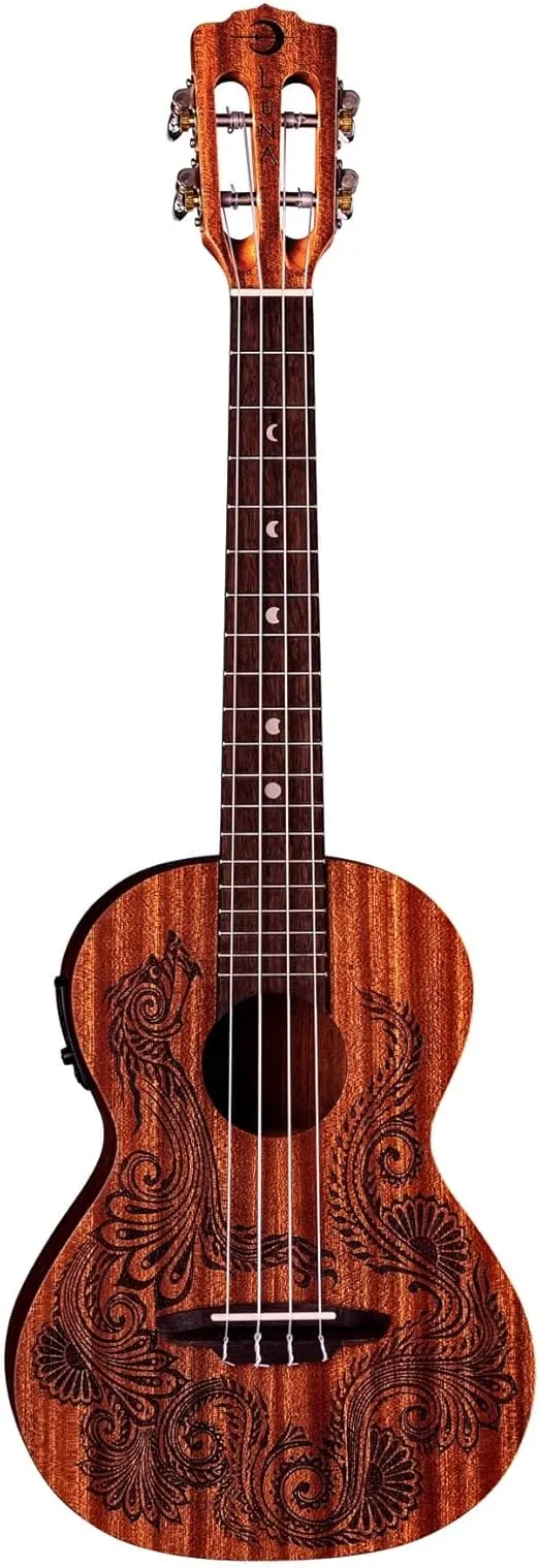 Luna, 4-String Henna Dragon Mahogany Tenor Ukulele with Preamp and Gigbag, (UKE Hen DRA MAH T)