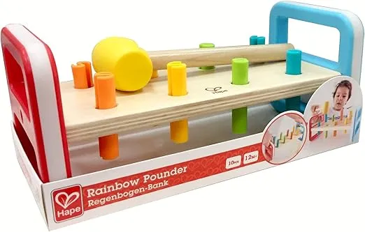 Hape Rainbow Pounder| Pounding Bench Wooden Toy with Hammer, Multicolor