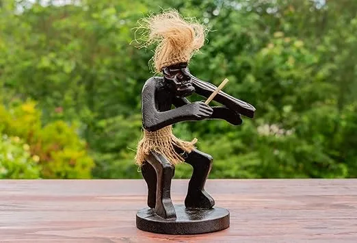 G6 Collection Handmade Wooden Primitive Tribal Funny Statue Sculpture Tiki Bar Handcrafted Unique Gift Art Decorative Home Decor Accent Figurine Decoration Artwork Hand Carved (Playing Violin)