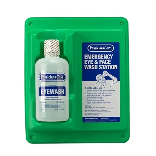 PhysiciansCare Wall-Mountable Eyewash Station with Single Bottle of Eye Wash Solution, 32 oz