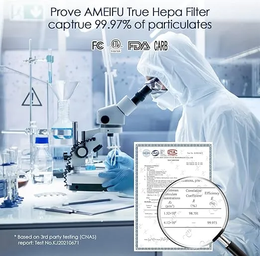 AMEIFU Air Purifiers for Home Large Room up to 2000sq.ft, H13 True Hepa Air Purifiers for Pets Hair, Dander, Smoke, Pollen, 3 Fan Speeds, 5 Timer Air Cleaner