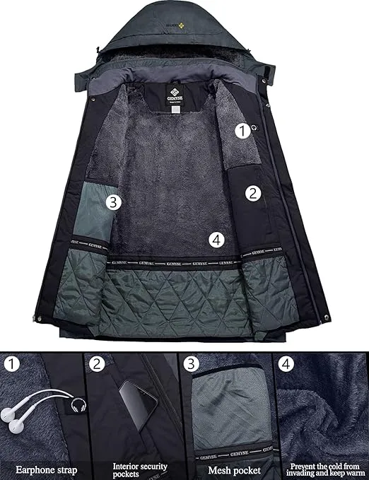 GEMYSE Men's Mountain Waterproof Ski Snow Jacket Warm Winter Windproof Parka Raincoat with Hood