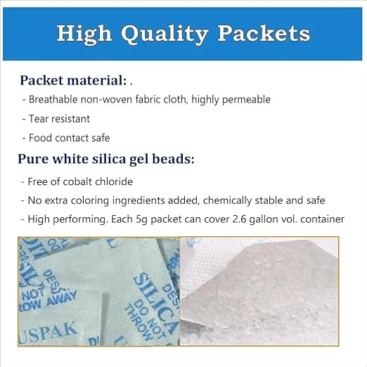 USPak Silica Gel Desiccant Packs 5 Gram 50 Packets Drying Agent Moisture Absorber Dehumidifiers for Storage Food Safes