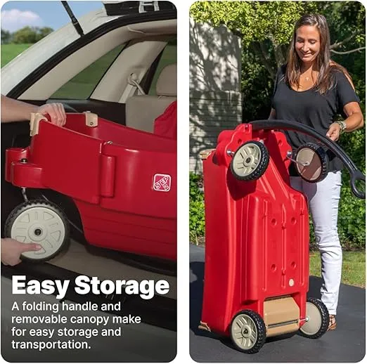 Step2 All Around Canopy Wagon, Kids Ride On Toy, Stroller Substitute, Includes Seat Belts, Made of Durable Plastic, Max Weight 75 lbs., For Toddlers 1.5-5 Years Old