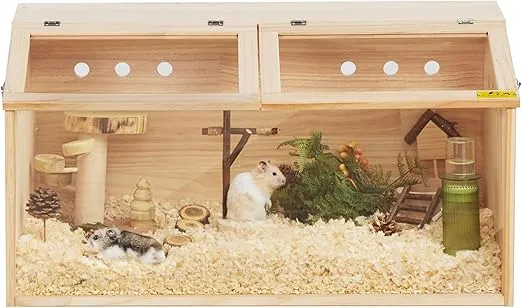 COZIWOW Wooden Hamster Cage, Large Hamster Habitats Enclosure with Acrylic Window & Openable Top, (32" L x 16" W x 16" H) Small Animal Cage for Guinea Pig, Chinchilla, Gerbil