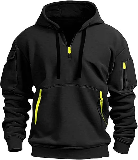 RTTUIOP Hoodies for Men Quarter Zip Pullover Tactical Sweatshirt Vintage Long Sleeve Casual Fashion Hoodie With Pockets