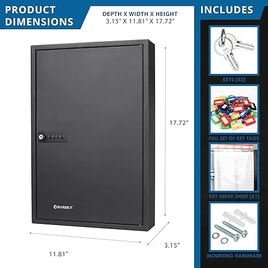 Barska Wall Mount Adjustable Cabinet with Colorful Key Tag Labels Combination Lock Box, 64 Position, Gray