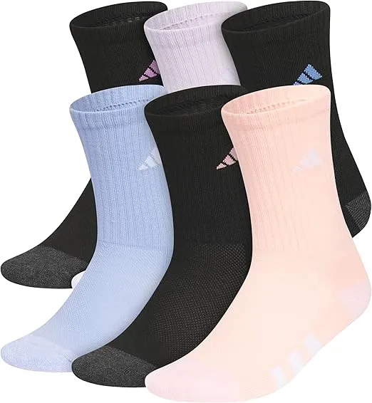 adidas Boys' Athletic Cushioned Crew Socks (6 Pairs) for Kids, Boys' and Girls' - durable, breathable fabric ready for Sport