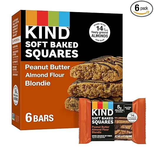 KIND Soft Baked Squares, Peanut Butter Almond Flour Blondie, 6 count