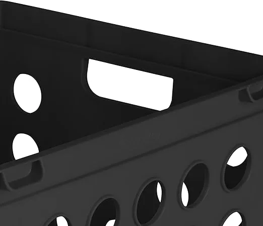 File Crate, Stackable Plastic Storage Bin with Handles,Organize Files at Home, Garage, Office, School, Black