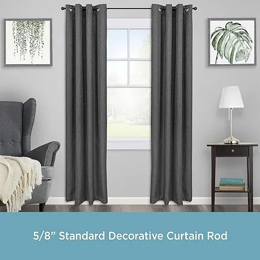 Kenney KN71606 Chelsea Ball End Standard Decorative Window Curtain Rod, 28-48" Adjustable Length, Black Finish, 5/8" Diameter Steel Tube, 4-Pack