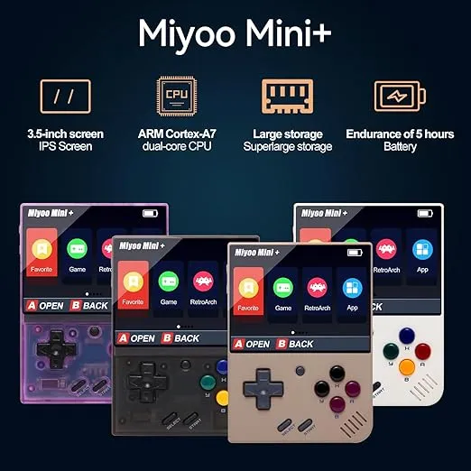 Miyoo Mini Plus Handheld Game Console with Hard Case, 3.5 Inch IPS Screen Game Player, Built-in 64G TF Card 10000+ Games & 3000 Battery, Support WiFi