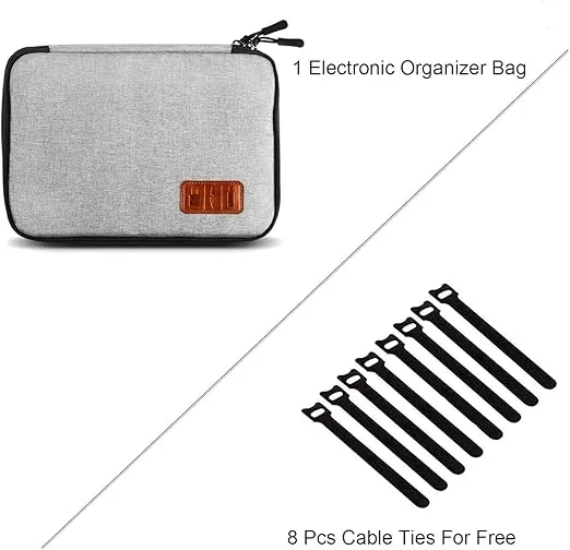 Travel Cable Organizer Bag, Small Electronics Accessories Carry Cases Portable Cord Organizer Bag for Cable, Charger, Phone, USB, SD Card,with 8pcs Cable Ties