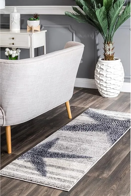 nuLOOM Thomas Paul Starfish and Striped Runner Rug, 2' 6" x 8', Grey