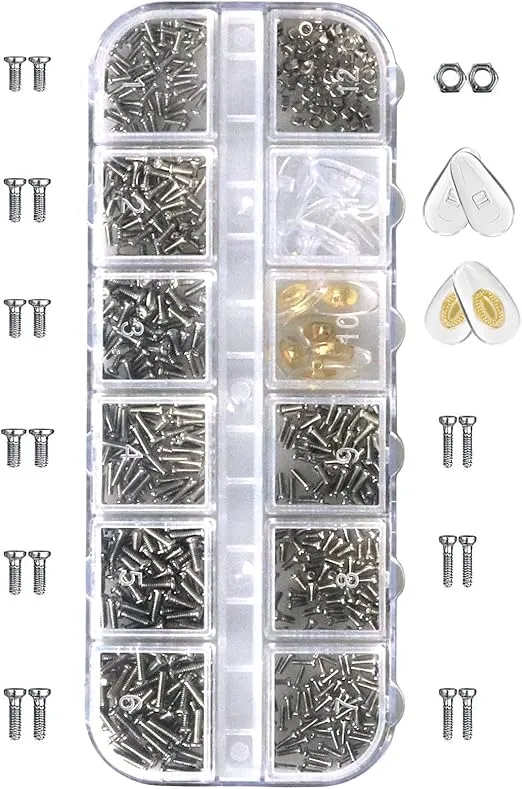 Eyeglass Repair Kit with Glasses Screws - Contains Precision Screwdriver kit and Nose Pads, Cleaning Cloth, Tweezers, Complete Glasses Repair Kit