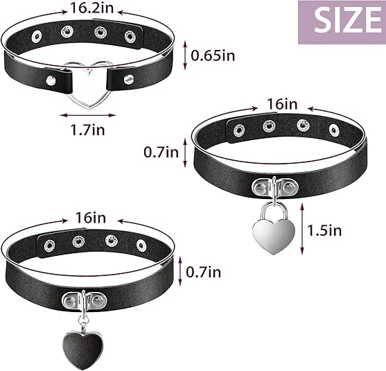 6 Pieces Heart Shaped Theme Leather Choker Punk Goth Choker Adjustable PU Leather Collar Set (Black)