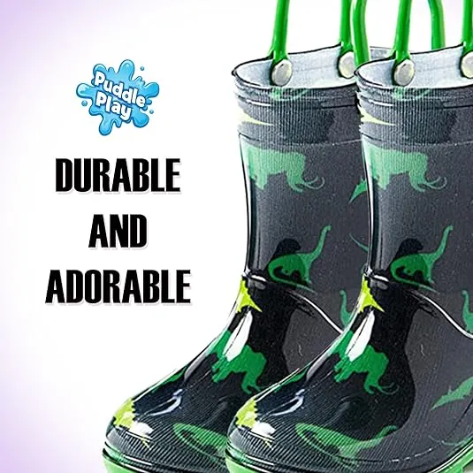 Toddler and Kids Rain Boots with Easy On Handles - Boys and Girls Colors and Designs – by Puddle Play