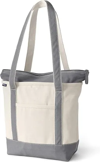 Lands' End Zip Top Long Handle Canvas Tote Bag