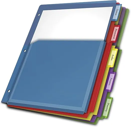 Cardinal Expanding Plastic Binder Dividers, Flexible Front Pockets Expand 1/4", 5-Tab, Insertable Multicolor Tabs, Letter Size, 1 Set (84012CB)