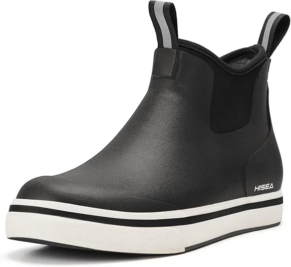 HISEA Men's Deck Boots Saltwater Fishing Booties Waterproof Ankle Rain Boots High Traction