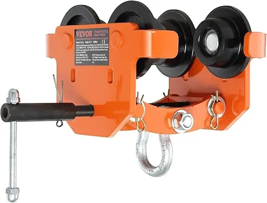 VEVOR Manual Trolley, 4400 lbs/2 Ton Load Capacity, Push Beam Trolley with Dual Wheels, Adjustable for I-Beam Flange Width 2.8" to 6.7", Heavy Duty Alloy Steel Garage Hoist for Straight Curved I Beam