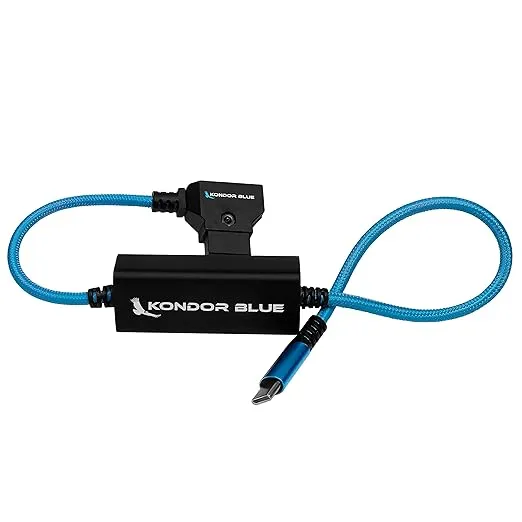 KONDOR BLUE | 16" D-Tap/P-Tap to USB-C PD 2-Way V-Mount Charger Braided Power Delivery Cable for Mirrorless Cameras, Phones, Laptops & More | Blue