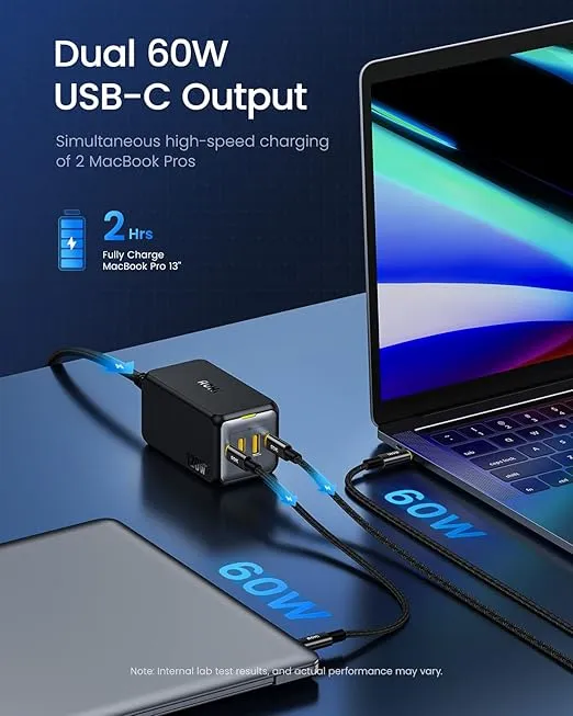 USB C Charger, AOHI 4 Port 120W Desktop USB Charger Station GaN+ Laptop Fast Charger Compact USB-C Charging Station for MacBook Pro/Air, XPS,iPad Pro, iPhone15/14/13/12/Pro Max,Galaxy