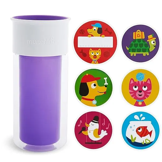 Munchkin® Miracle® 360 Insulated Sippy Cup, Includes Stickers to Customize Cup, 9 Ounce, Purple