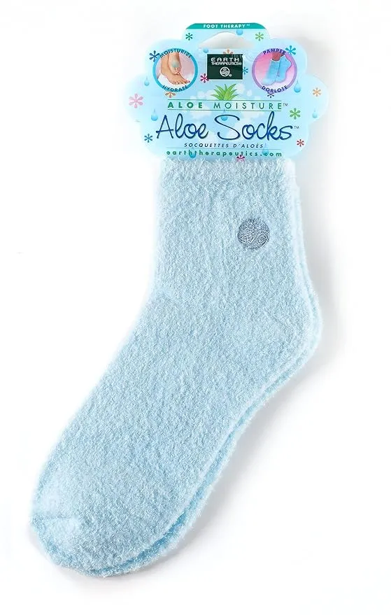Earth Therapeutics Aloe Vera Socks – Infused with Natural Aloe Vera & Vitamin E – Helps Dry Feet, Cracked Heels, Calluses, Rough Skin, Dead Skin – Use with Your Favorite Lotions – Blue