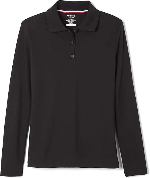 French Toast Girls' Uniform Long Sleeve Polo with Picot Collar (Standard & Plus)